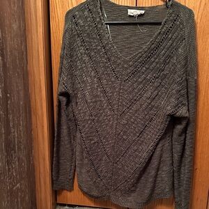 Green Knit V-Neck Sweater